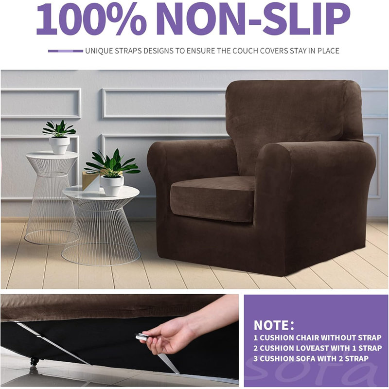 Housse pour canapé à coussins carrés/rectangulaires, H 71 po x l 91 po x P 4,39 po, Velours brun