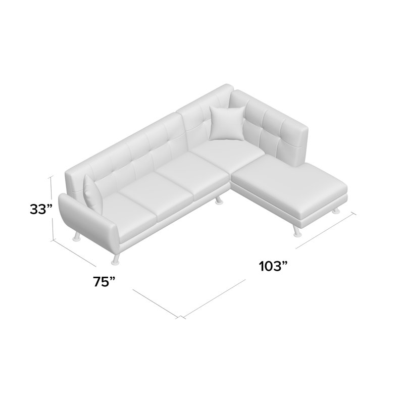Petersen Upholstered L-Shaped Sectional, Gray, Right Hand Facing