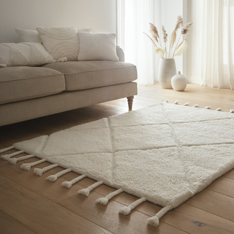 Chequered Wool Machine Tufted Area Rug, Rectangle 200 x 290 cm
