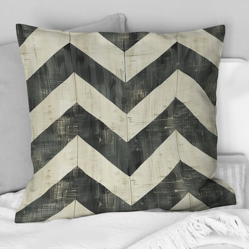 Coussin décoratif à chevrons beige et gris I, H 16 po x l 16 po