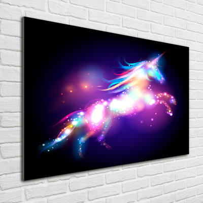 Glass Print Wall Art 100X70cm Image Printed On Glass Decorative Wall Picture Behind Toughened / Tempered Safety Real Glass For Kitchen & Living Room Theme:Unicorn