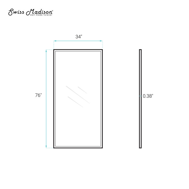 Pierre 34 x 76 encadré fixe 3/8 po (10 mm) Porte de douche en verre trempé transparent avec cadre, Noir mat