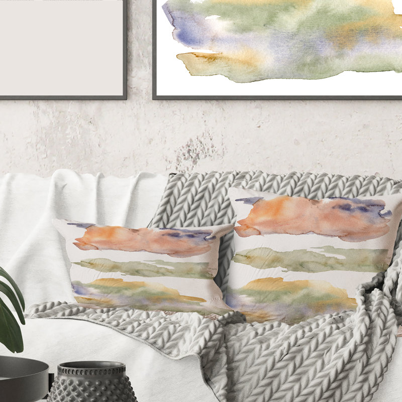 Abstrait orange, beige, vert et nuages bleus - coussin moderne imprimé