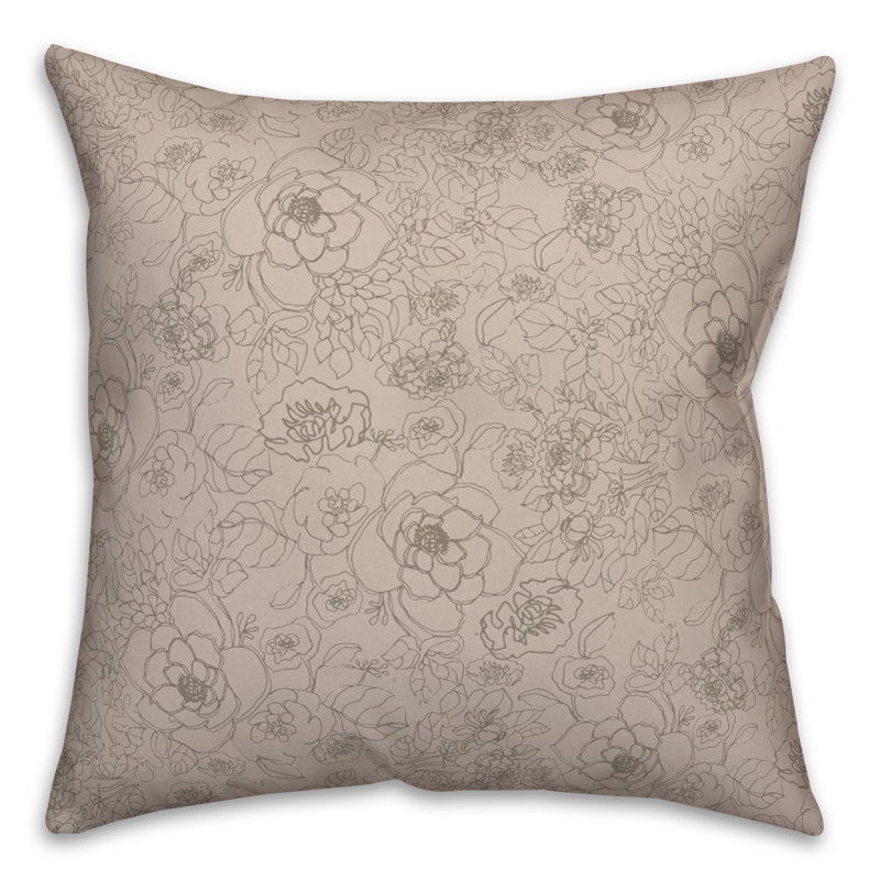 Floral Reversible Throw Pillow, Light Gray/Brown