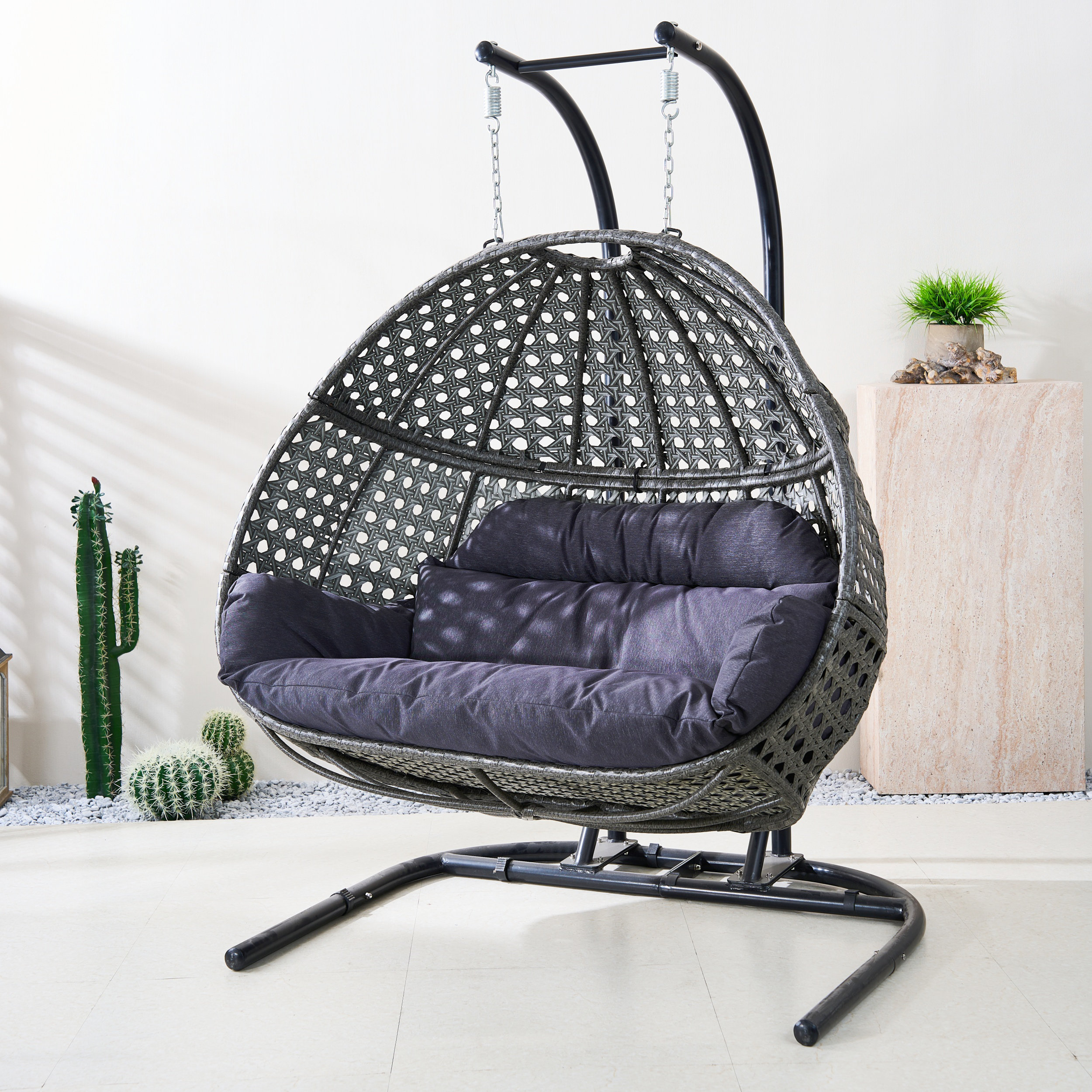 Dakota Fields 2-person Wicker Swing Chair With Stand Wayfair