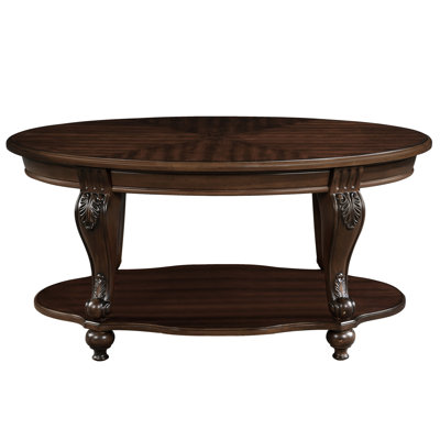42'' Oval Coffee Table In Living Room, Solid Wood 2 Shelf, Cherry Tone, Easy To Setup Table, Room 2, Construction, Open Shelf Storage, Assemble,