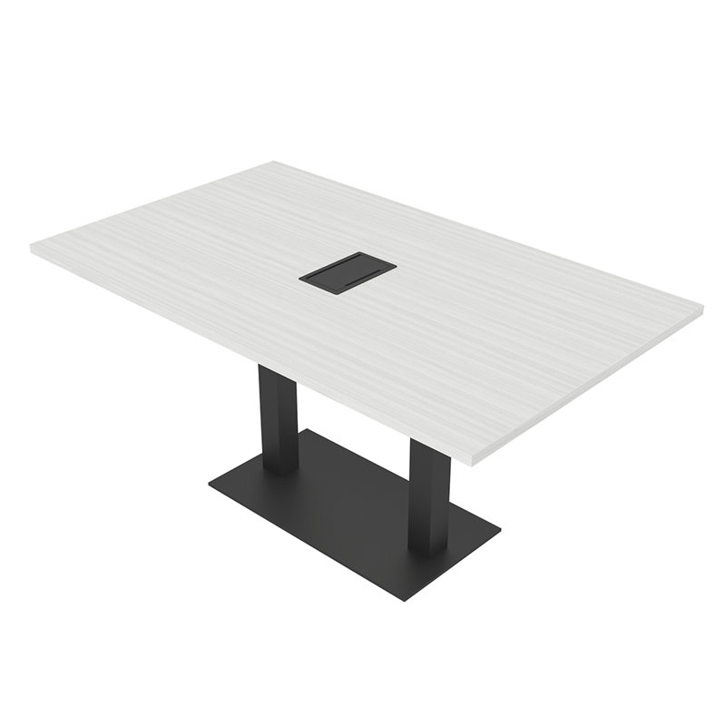 Rectangle Conference Table with Double Metal Post Base | Electrical Unit, 72" L x 36" W, White Cypress, Matte Black
