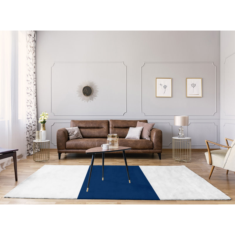 Tapis bleu marine/blanc rayé, Rectangle 5 pi x 7 pi