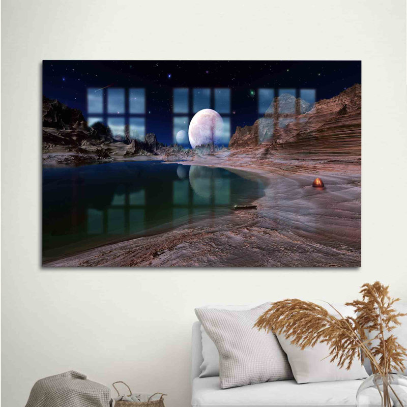 Art mural en verre trempé mettant en vedette un paysage cosmique parfait pour les amateurs de nature et les amateurs d'art à la recherche d'articles de décoration intérieure uniques
