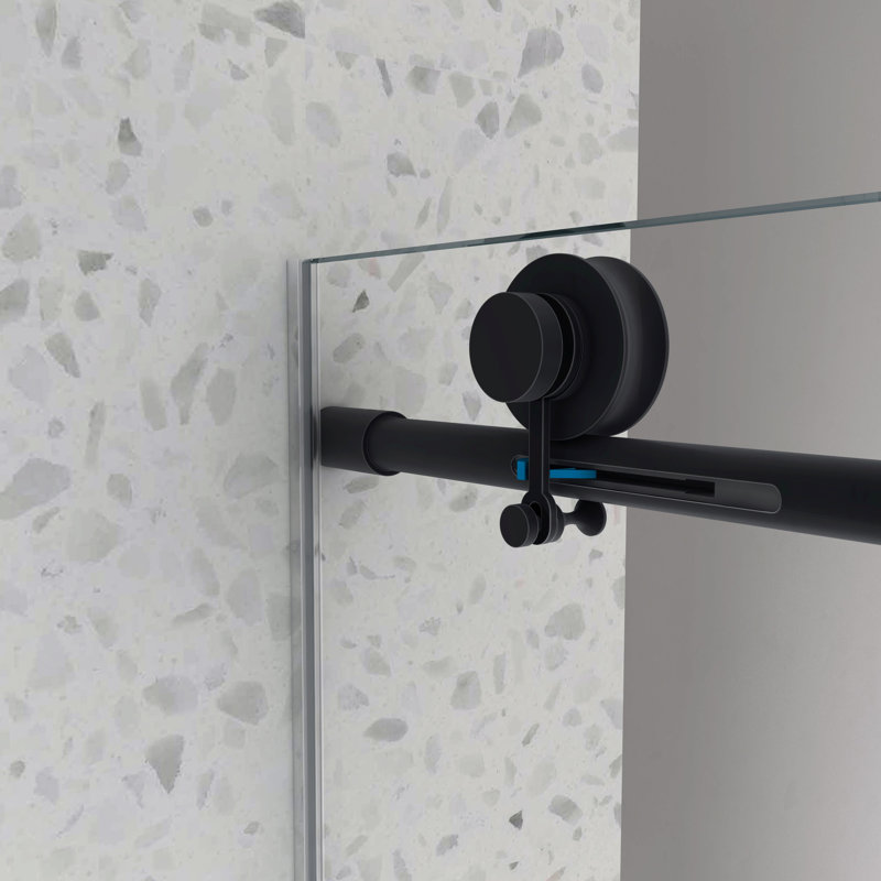 Matte Black Shower Door 6076, 70Mm 304 Stainless Steel Pulleys, Adjustable , Nano Easy Cleaning, Tempered Glass, Bathroom Ornament 6076 Door, One Fixed & Shifted, Pulley, Glass For