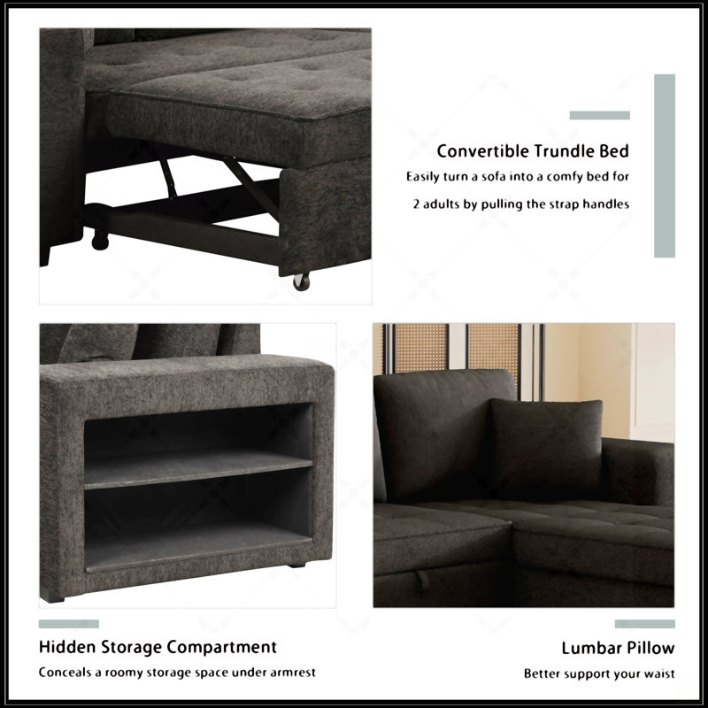 Canapé modulaire réversible moderne en L à 3 places avec canapé-lit, chaise de rangement et 2 tabourets pour le salon