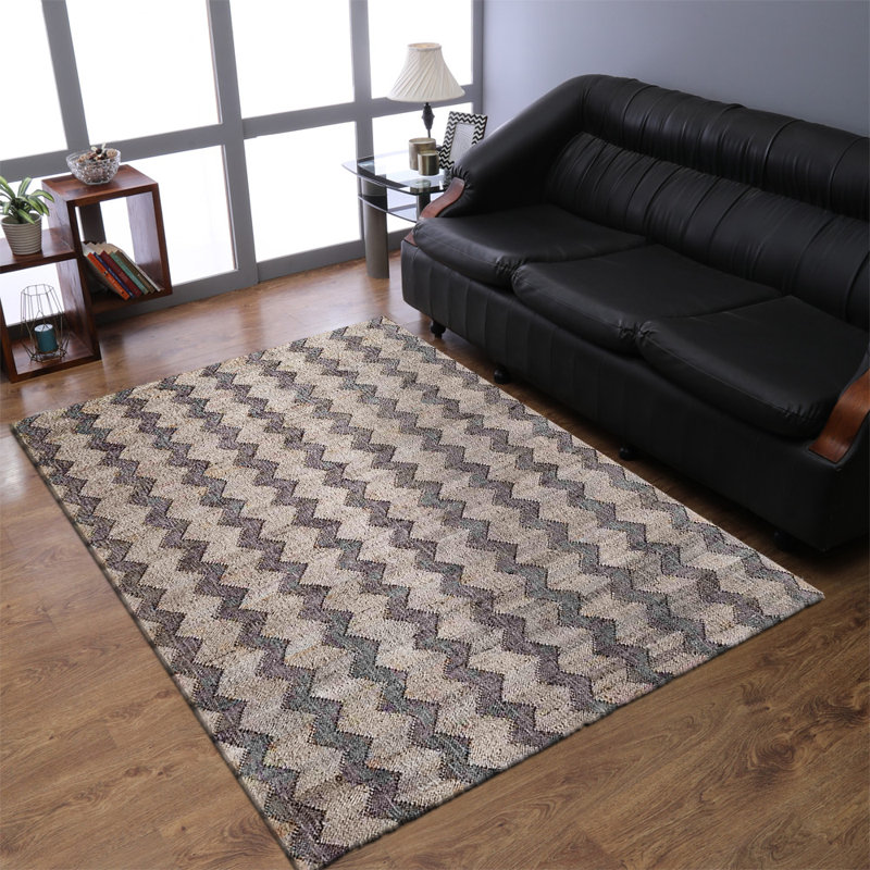 Manns Hand Woven Flat Weave Kilim Jute Eco-Friendly Solid Area Rugs - Rectangle, Beige Charcoal, Chevron, Contemporary Modern Design, Low Pile, Natural Fiber, Outdoor Indoor Handmade Area Rugs for Living Room, Bed Room