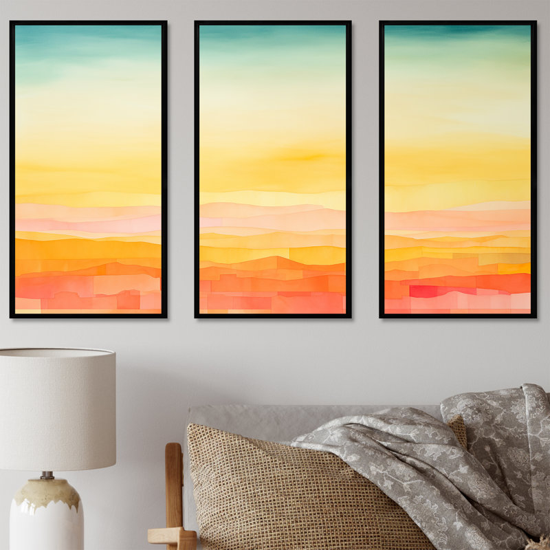 Ensemble de décorations murales Bold Sunset Coastal Horizon I - Lever de soleil, Cadre flottant noir