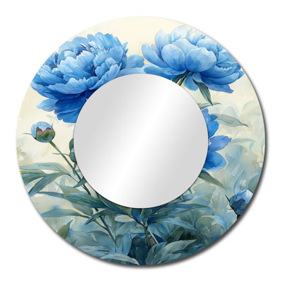 Pivoines bleues turquoise dans le jardin I - miroir floral pour décoration murale - imprimé sur métal