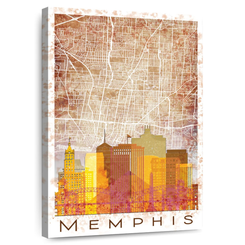 Aliaz Memphis Skyline City Map, 39" H x 26" W