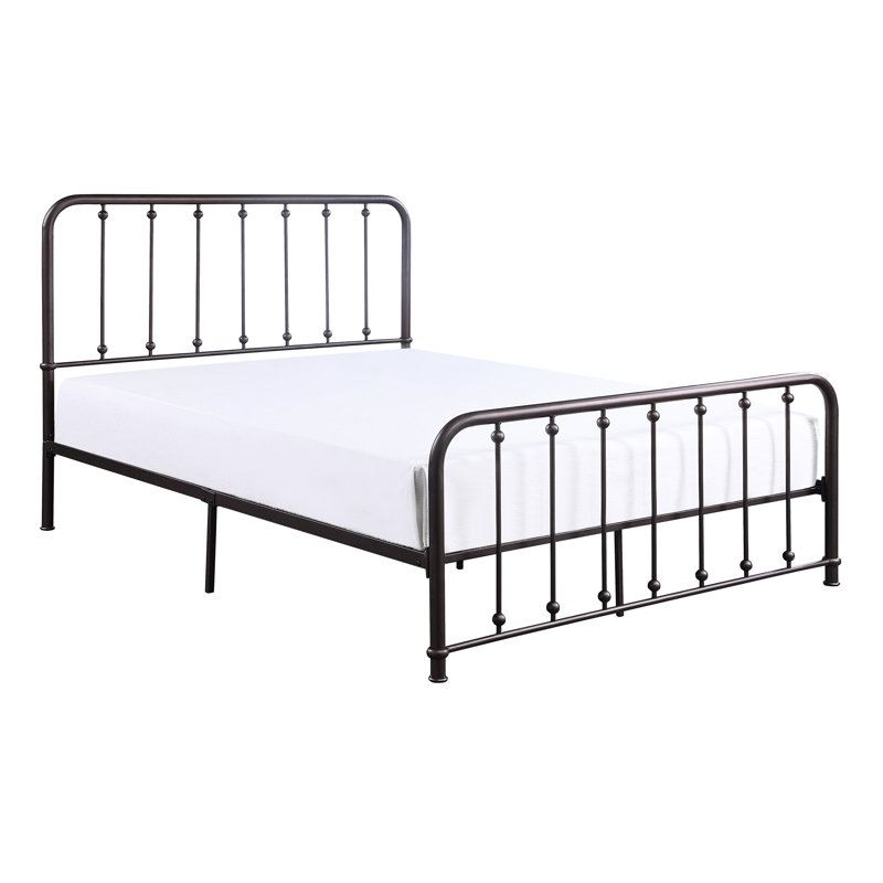 Grand lit plateforme avec structure en métal de couleur bronze foncé pour chambre à coucher, Queen