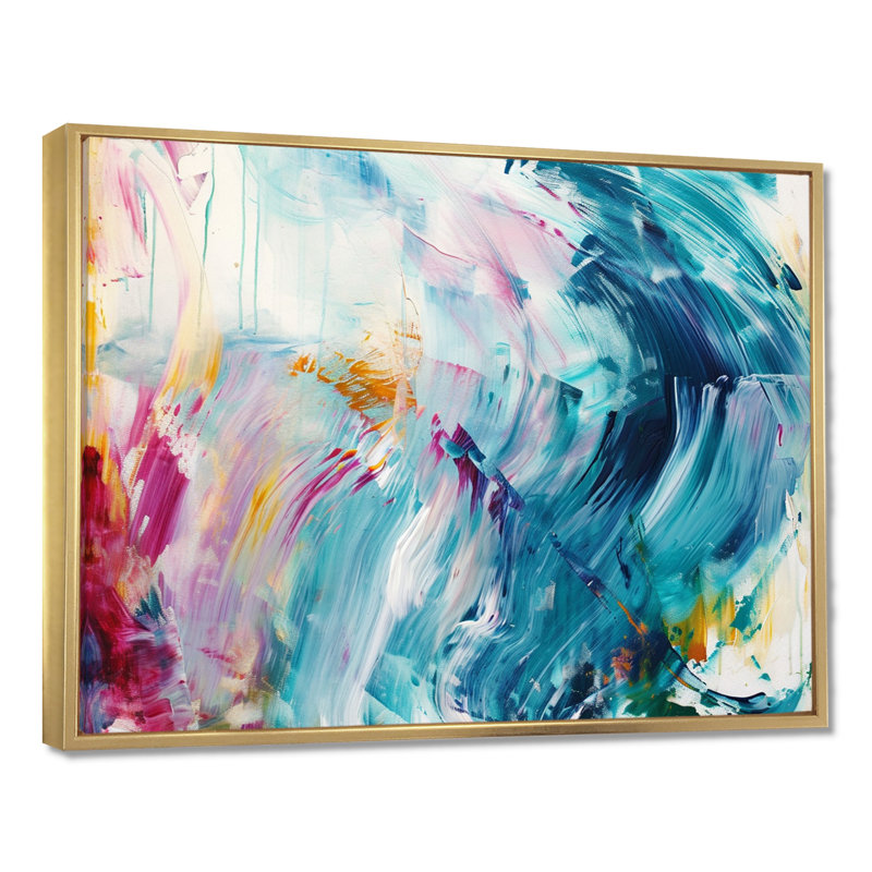 «Vibrant Waves Miami Sunset I - Abstract Modern Waves», art mural salon, H 16 po x l 32 po x P 1 po