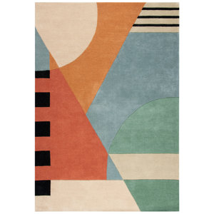 Tapis Donegal Touffeté Main Argent Et Bleu, 8x10 / 9x12, Laine 100%, Moderne, Multicolore
