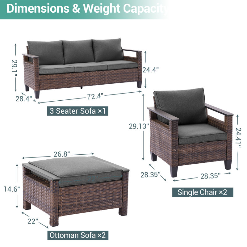 2 Piece Wicker Patio Sofa Set, Linen Gray