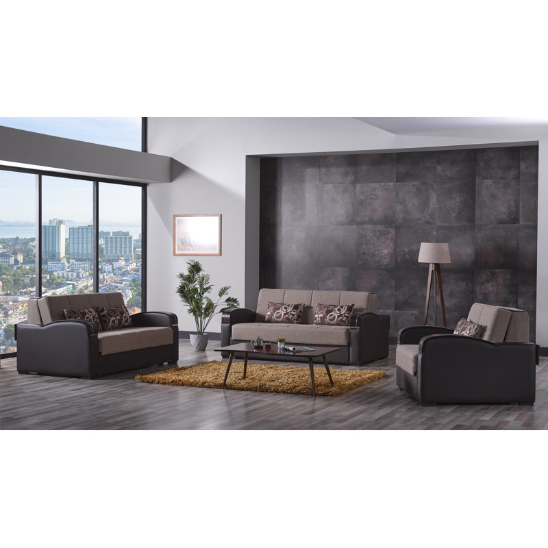  Annalia Sleep Plus 67 in. Fabric 2-Seater 3-in-1 Sleeper Loveseat Sofa Bed with Storage, Firm Seat Cushion, Brown