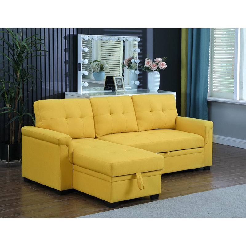 Linen Reversible Sleeper Sectional Sofa, Left Hand Facing, Black Gray Linen