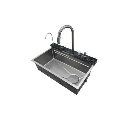 Bol simple 29,5 x 18 pouces avec deux lavabos multifonction cascade, affichage numérique intelligent, avec robinet escamotable à 3 modes combinés, acier inoxydable 304, accessoires inclus