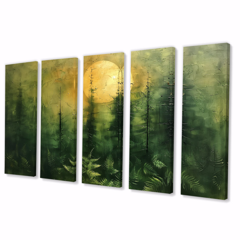 Ensemble de salon art mural vert forêt et pleine lune Fusion I, H 28 po x l 60 po