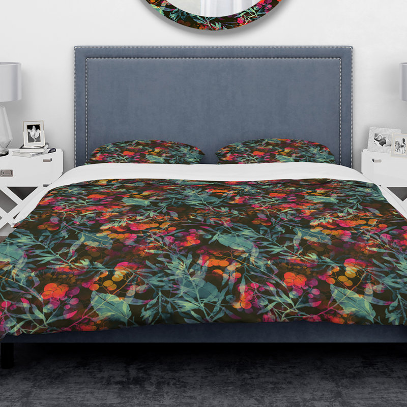 Ensemble de housse de couette en designarts superposées de fleurs et baies fines