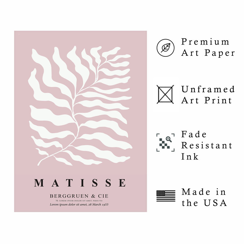 «Botanical Matisse Leaf Blush», reproduction d'art moderne sans cadre Mid-Century, H 30 po x l 20 po