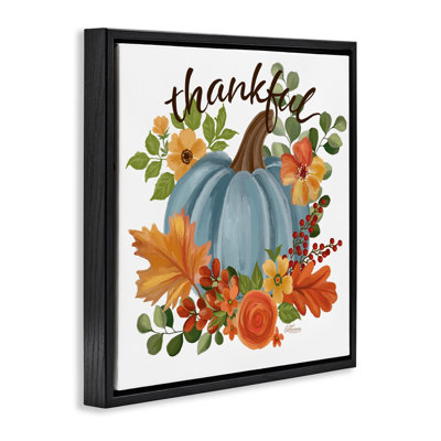Autumnal Thankful Pumpkin Framed Floater Canvas Wall Art by Cat Thurman Designs