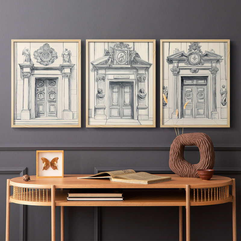Lanscape Study  Series  IV  -Set Of 3 Framed Giclee Prints -Ready to Hang, Natural, 10" H x 24" W