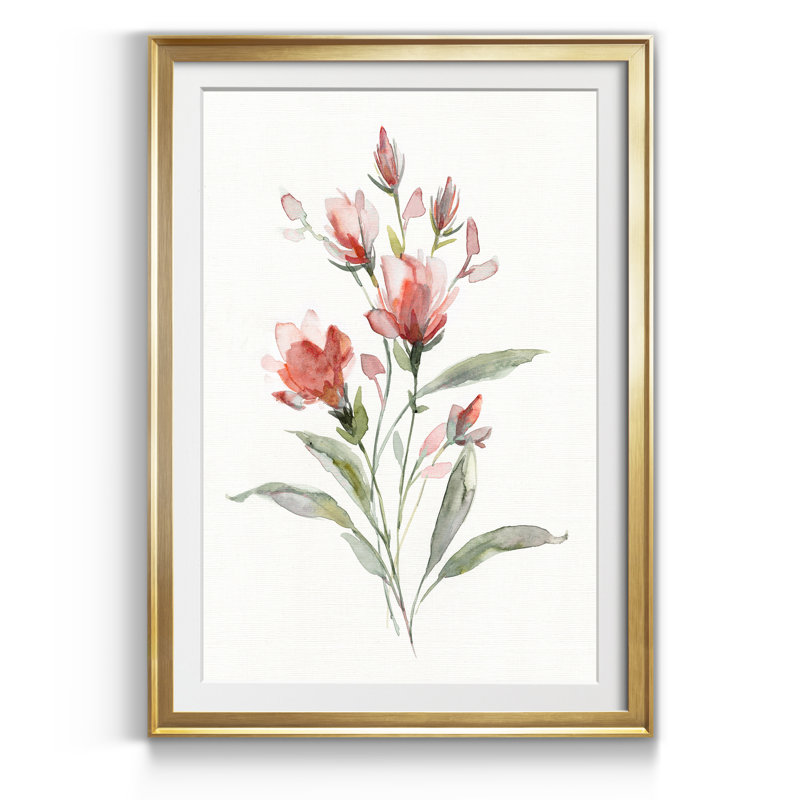Lin botanique corail IV - Cadre photo, reproduction d'art sur papier, H 26,5 po x l 36,5 po x P 1,5 po, Doré