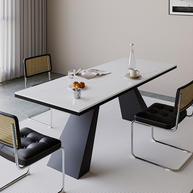 Blanc / noir pierre rectangulaire + table de salle à manger papillon feuille de fer, H 29,53 po x L 78,74 po x l 31,5 po