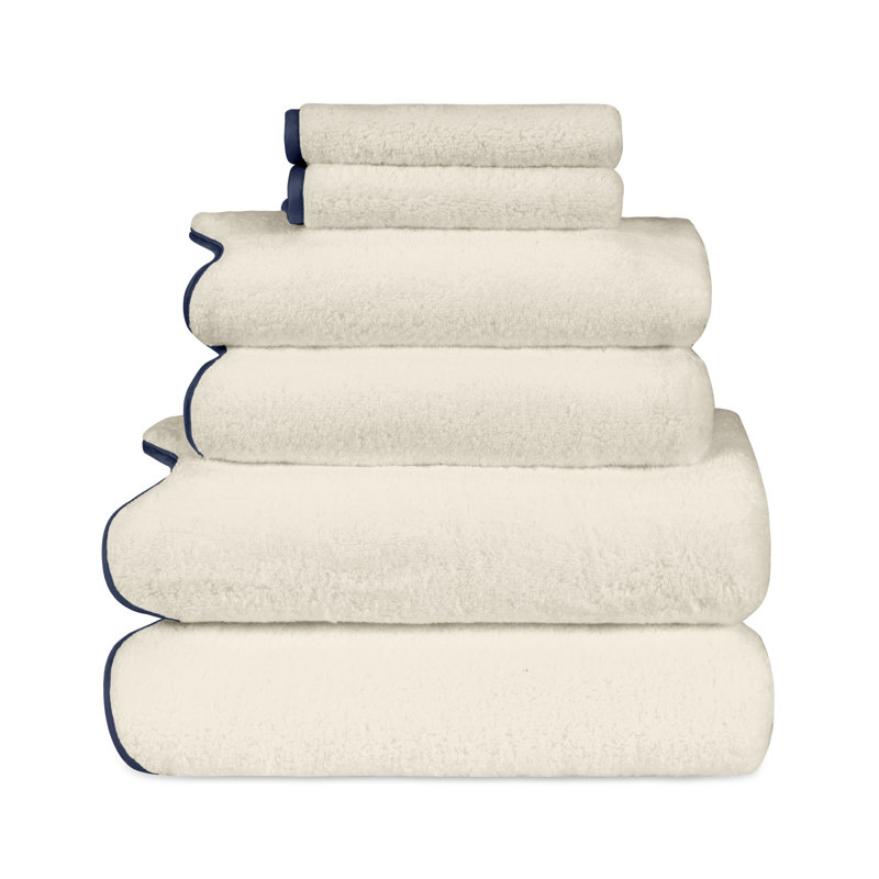 Antalya 6 Piece Turkish Cotton Towel Set, Ivory/Navy Blue