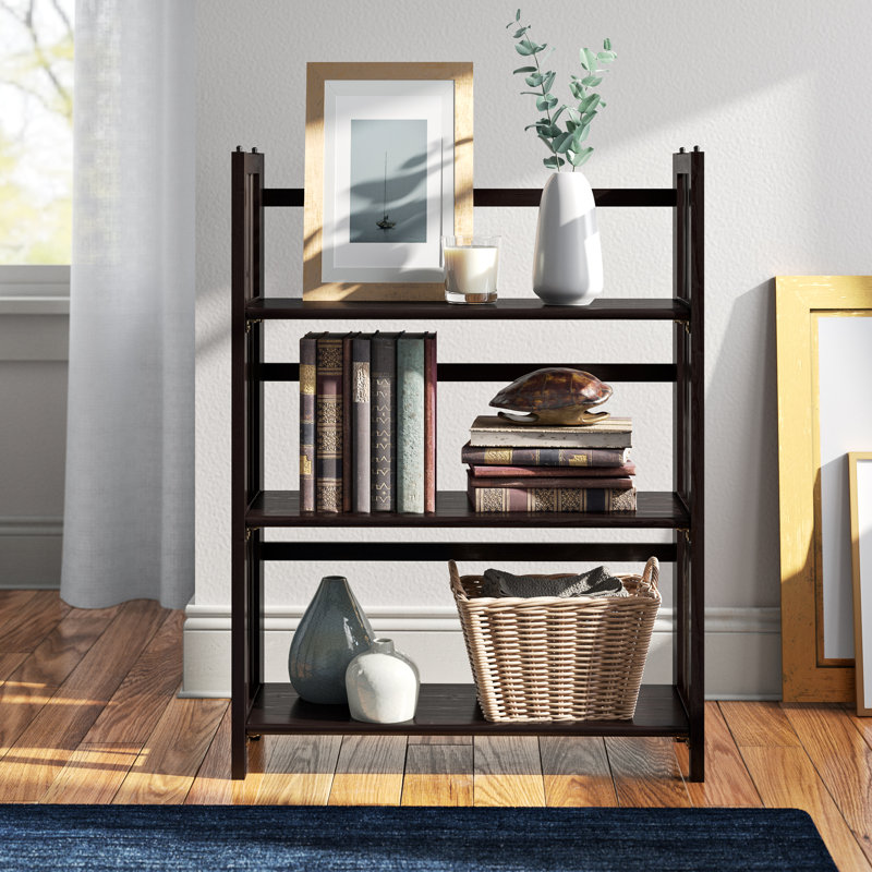 Bibliothèque étagère en bois massif H 38 "x l 27,5" Saruf, Espresso, (3 tablettes) H 38 po x l 27,5 po x P 11,5 po