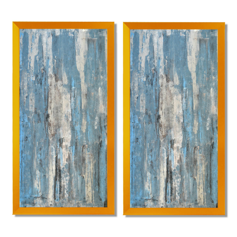«Gray and Blue Abstract Art», ensemble de 2 peintures sur toiles, H 20 po x l 24 po x P 1 po, Cadre photo doré