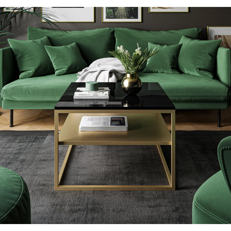 Apolonio Coffee Table with Storage Space, Gold Matt/Black