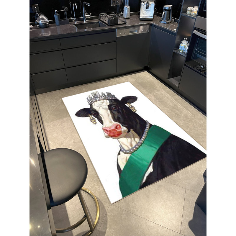 Tapis décoratif lavable Crowned Cow, Rectangle 3 pi 9,81 po x 6 pi 6,74 po