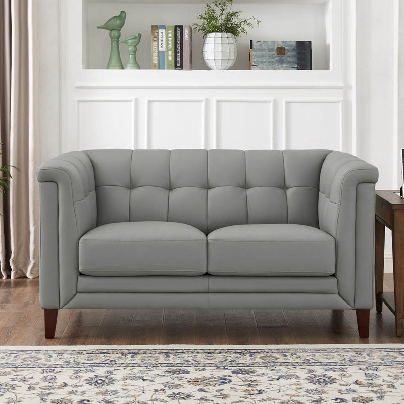 Colturo Gabia 61.5'' Genuine Leather Loveseat, Silver Gray