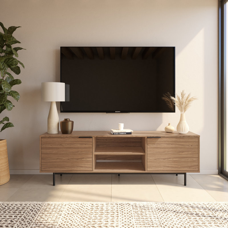 Hamilton TV Stand with 2 Storage Cabinets Fits TVs up to 70", Brown