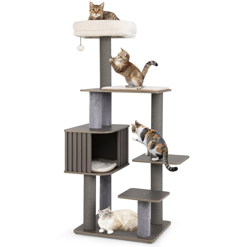 Tour à chat 59,5 po avec poteaux à griffer amovibles Gymax, Gris