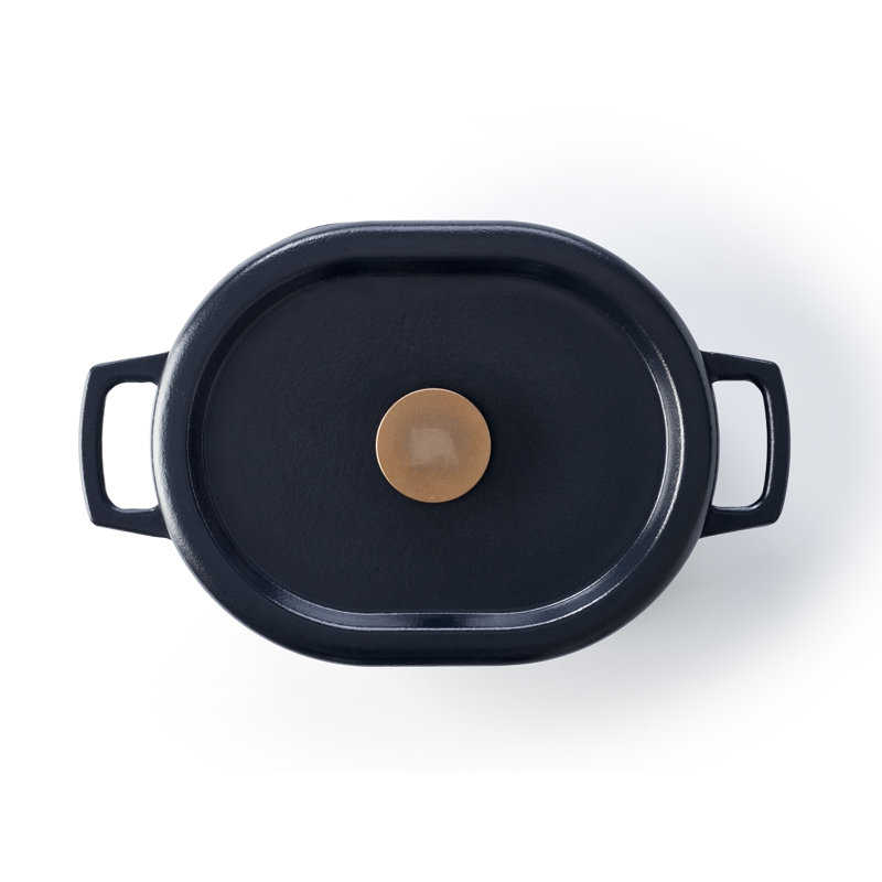 Alva Nori Black Enameled Cast Iron Oval Dutch Oven with Bronze Knob