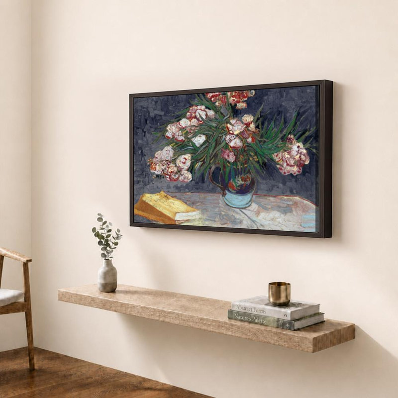 Oleanders revisité par Vincent Van Gogh - impression sur toile, H 36 po x l 48 po, Cadre plat flottant, Brun
