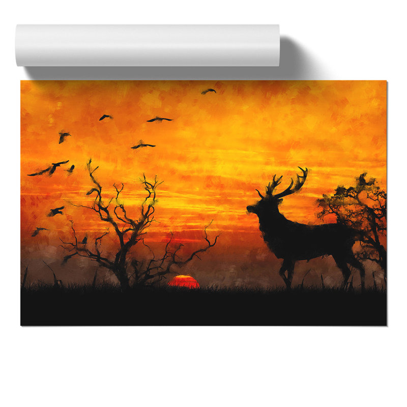Stag at Sunset Painting - Frameless Print, 42cm H x 59cm W x 0.1cm D