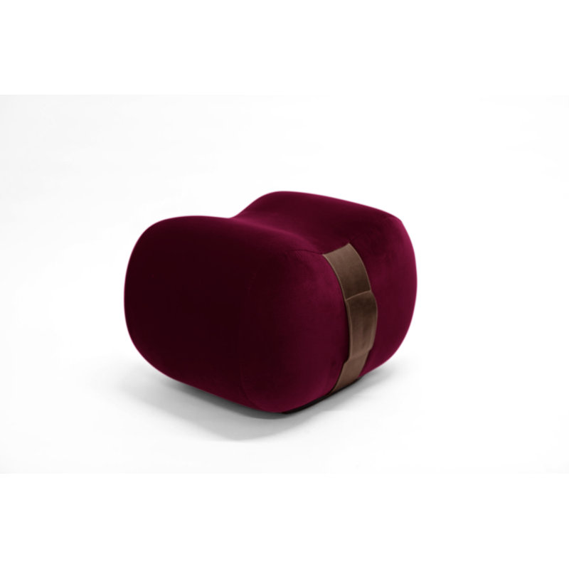 Milo Velvet Ottoman, Cranberry/Creme Brulee Velvet