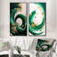 «Emerald Green and Gold Abstract Waves IV», 2 pièces sur toile-229764900-229764899