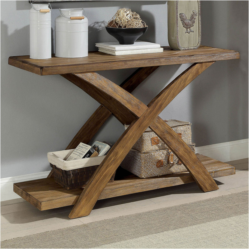 Transitional 1Pc Sofa Table Occasional Tables Plank Style Top Antique Light Oak Open Bottom Shelf