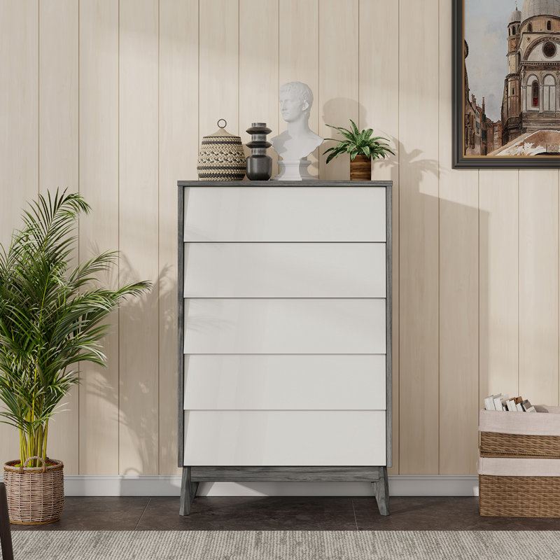 Chantice 5 Drawer Dresser for Bedroom,White/Black Walnut, White/Black Walnut