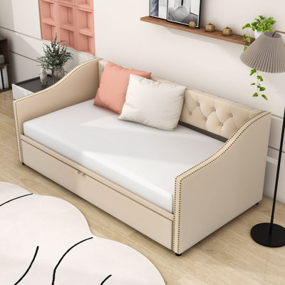 Cristaly Wood Upholstered daybed with Pop Up Twin Trundle by Lark Manor