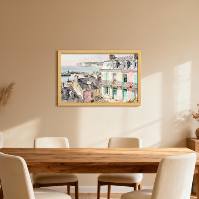 Scenic &Cityscapes Coastal Village With Pastel Houses And Harbor View